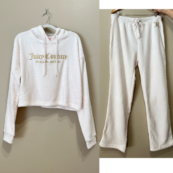 Juicy Couture Other - NWT Juicy Couture Plush Fleece Logo White Hoodie and Pant Pajama Set Size XL